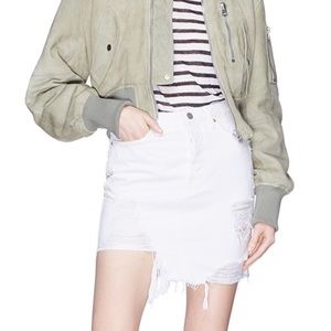 GRLFRND 'RHODA' WHITE RIPPED JEAN DENIM SKIRT